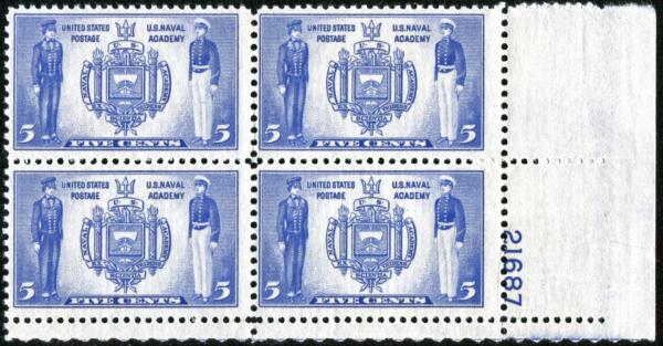 United States | Naval Academy Plate Block of Four 5-Cent United States Postage Stamps Issued 1937 Stamp United States