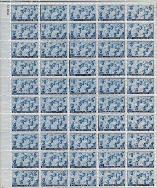 United States | Navy Sheet of Fifty 3-Cent United States Postage Stamps Issued 1945 Stamp United States