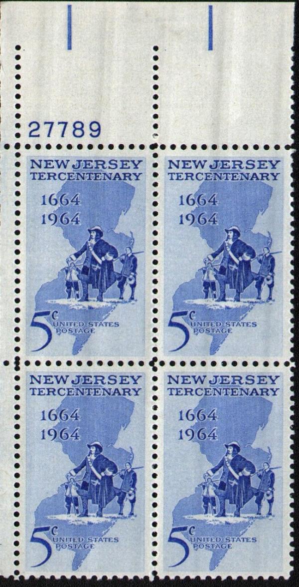 United States | New Jersey Plate Block of Four 5-Cent United States Postage Stamps Issued 1964 Stamp United States