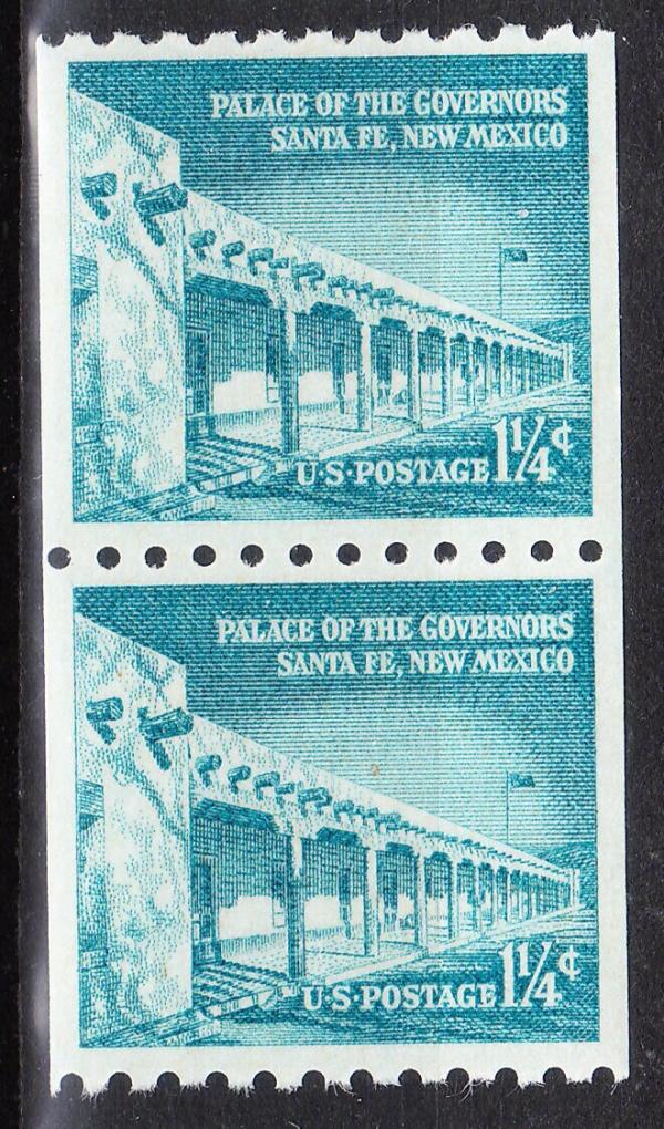 United States | New Mexico Palace of Governors Pair of United States Coil Postage Stamps Issued 1960 Turquoise Stamp Turquoise