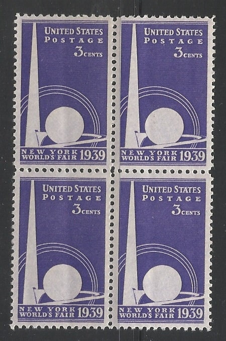 United States | New York World Fair Block of Four 3-Cent United States Postage Stamps Deep Purple Stamp Deep Purple