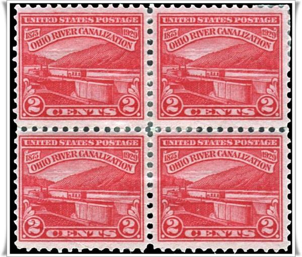 United States | Ohio River Canals Block of Four 2-Cent United States Postage Stamps Stamp United States