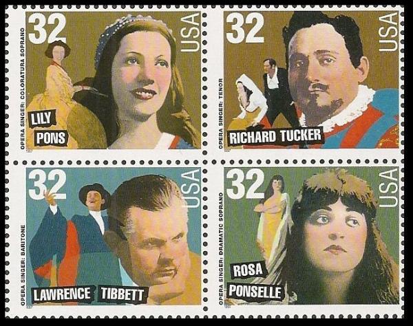 United States | Opera Singers Block of Four 32-Cent United States Postage Stamps Issued 1997 Stamp United States