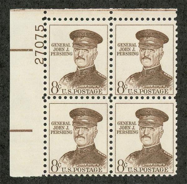 United States | Pershing Plate Block of Four 8-Cent United States Postage Stamps Issued 1961 Brown Stamp Brown