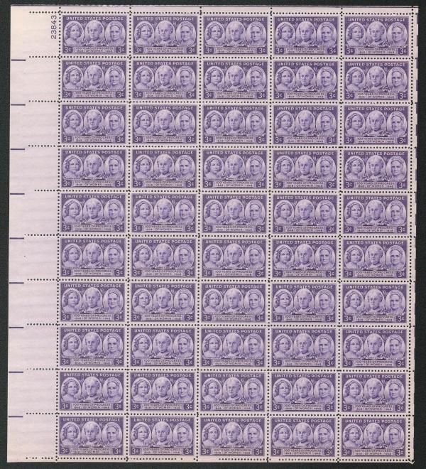 United States | Progress of Women Sheet of Fifty 3-Cent United States Postage Stamps Issued 1948 Dark violet Stamp Dark violet