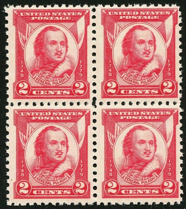 United States | Pulaski Block of Four 2-Cent United States Postage Stamps Issued 1931 Stamp United States