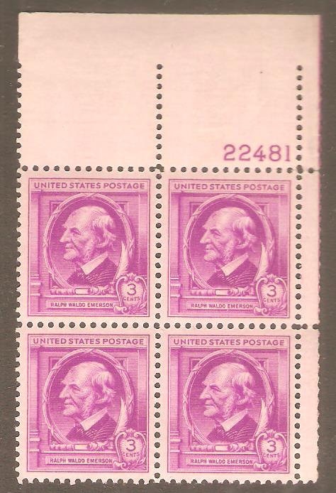 United States | Ralph Waldo Emerson Plate Block of Four 3-Cent United States Postage Stamps Issued 1940 Stamp United States