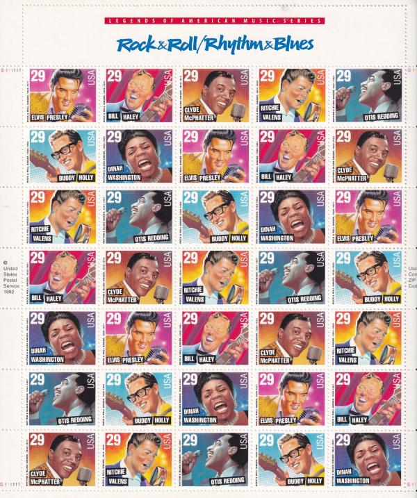 United States | Rock and Roll Rhythm and Blues Mint Sheet of Thirty-Five 39-Cent United States Postage Stamps Issued 1993 Stamp United States