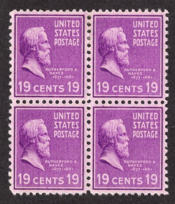 United States | Rutherford B Hayes Block of Four 19-Cent United States Postage Stamps Issued 1938 Stamp United States