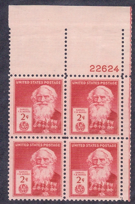 United States | Samuel Morse Plate Block of Four 2-Cent United States Postage Stamps Issued 1940 Stamp United States