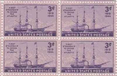 United States | Steamship Savannah Block of Four 3-Cent United States Postage Stamps Issued 1944 Stamp United States