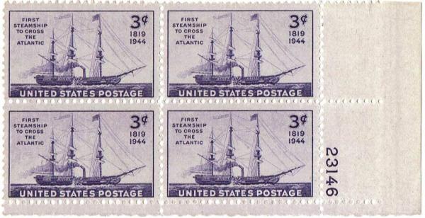 United States | Steamship Savannah Plate Block of Four 3-Cent United States Postage Stamps Issued 1944 Stamp United States