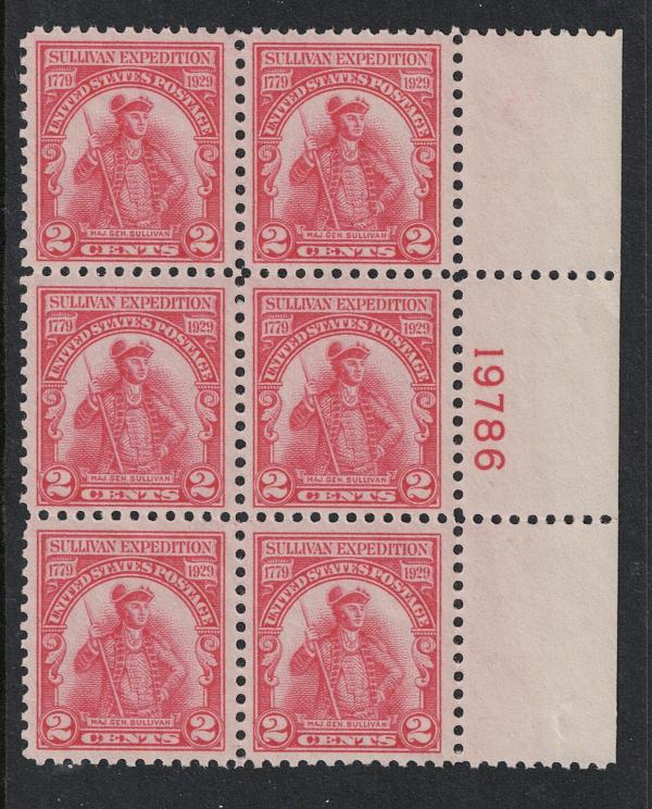 United States | Sullivan Expedition Plate Block of Six 2-Cent United States Postage Stamps Issued 1929 Stamp United States