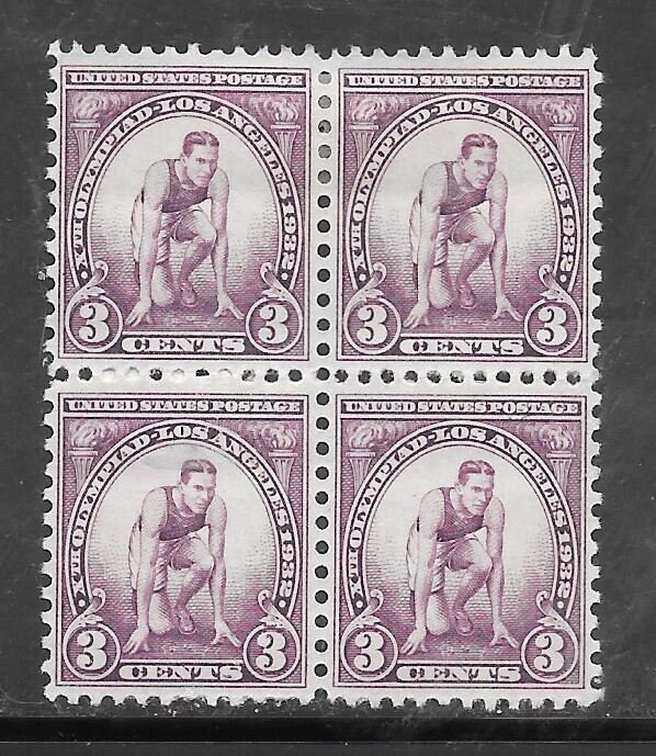 United States | Summer Olympics Runner at Starting Mark Block of Four 3-Cent US Postage Stamps Issued 1932 Violet Stamp United States