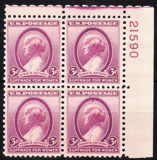 United States | Susan B Anthony Plate Block of Four 3-Cent United States Postage Stamps Issued 1936 Stamp United States