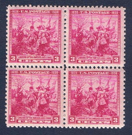 United States | Swedes and Finns Block of Four 3-Cent United States Postage Stamps Issued 1938 Red violet Stamp Red violet