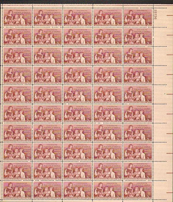 United States | Teachers of America Sheet of Fifty 3-Cent US Postage Stamps Issued 1957 Stamp United States