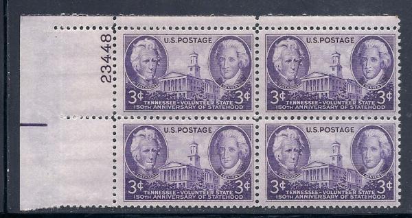 United States | Tennessee Statehood Plate Block of Four 3-Cent United States Postage Stamps Issued 1946 Stamp United States