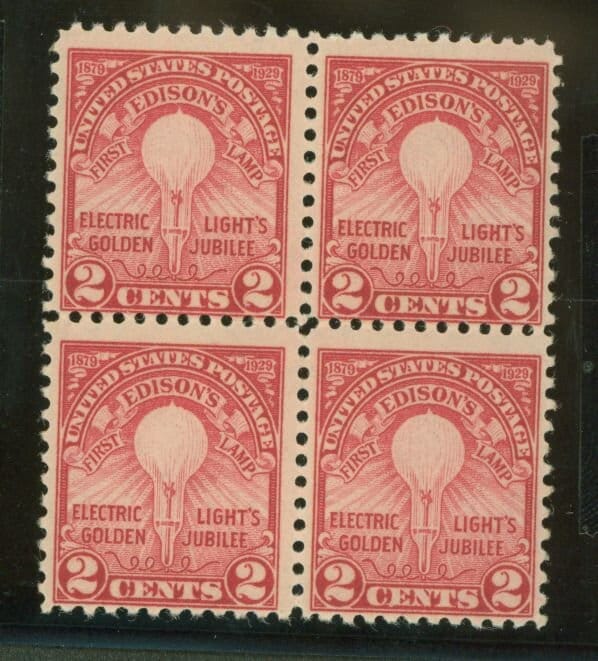 United States | Thomas Edison Light Bulb Block of Four 2-Cent United States Postage Stamps Stamp United States