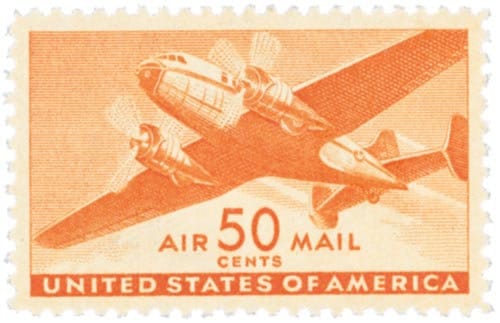 United States | Transport Airplane 50-Cent United States Air Mail Postage Stamp Orange Stamp Orange