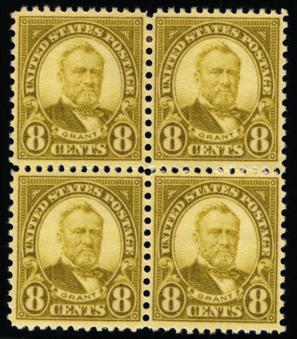 United States | Ulysses S Grant Block of Four 8-Cent United States Postage Stamps Issued 1927 Olive green Stamp Olive green