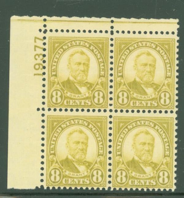 United States | Ulysses S Grant Plate Block of Four 8-Cent United States Postage Stamps Issued 1927 Stamp United States