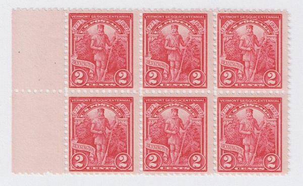 United States | Vermont Sesquicentennial Block of Six 2 Cent United States Postage Stamps Issued 1927 Stamp United States