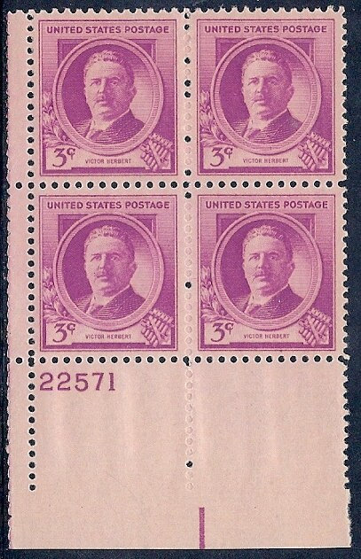 United States | Victor Herbert Plate Block of Four 3-Cent United States Postage Stamps Issued 1940 Stamp United States