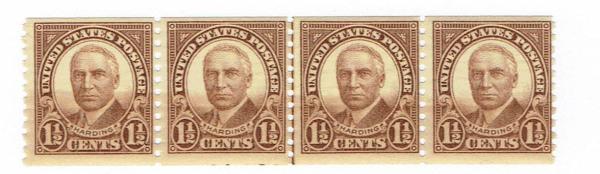 United States | Warren G Harding Coil Line Strip of Four United States Postage Stamps Issued 1930 Stamp United States