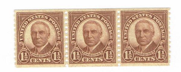 United States | Warren G Harding Coil Strip of Three United States Postage Stamps Issued 1930 Stamp United States