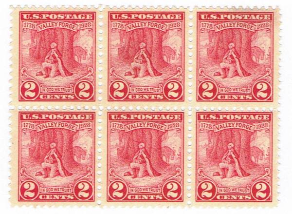 United States | Washington at Valley Forge Block of Six 2 Cent United States Postage Stamps Stamp United States