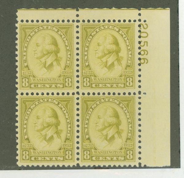 United States | Washington Bicentennial Plate Block of Four 8-Cent United States Postage Stamps Issued 1932 Stamp United States