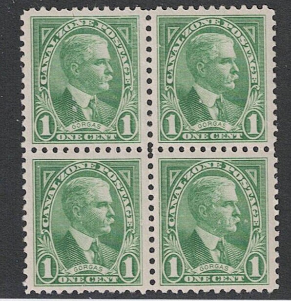 United States | William Crawford Gorgas Block of Four 1-Cent Canal Zone Postage Stamps Issued 1928 Green Stamp Green