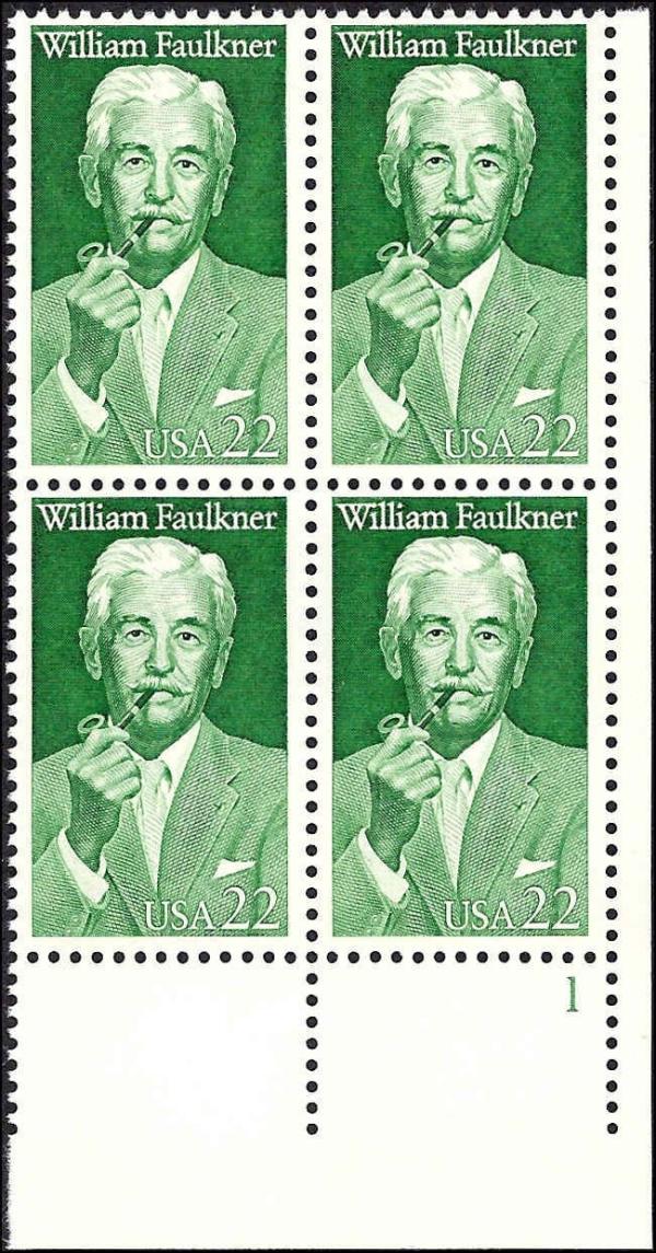 United States | William Faulkner Plate Block of Four 22-Cent United States Postage Stamps Issued 1987 Stamp United States