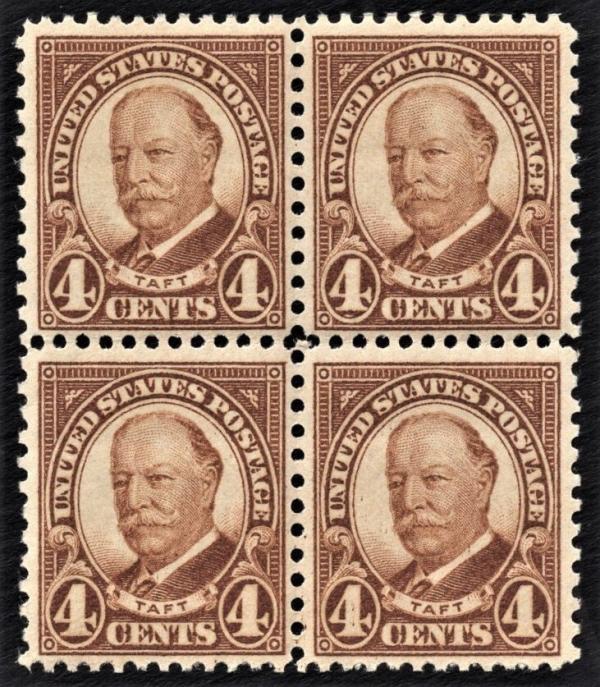 United States | William Howard Taft Block of Four 4-Cent United States Postage Stamps Issued 1930 Brown Stamp Brown