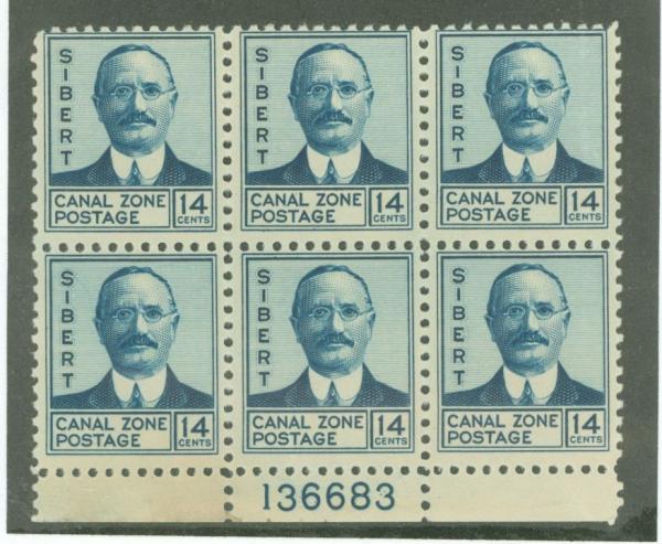 United States | William Sibert Plate Block of Six Canal Zone Postage Stamps Issued 1937 Blue Stamp Blue