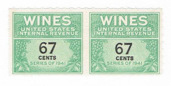 United States | Wine Pair of 67-Cent United States Revenue Stamps Issued 1951 Stamp United States