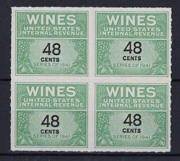 United States | Wine Revenue Stamps 48-Cents Block of Four United States Issued 1942 Stamp United States