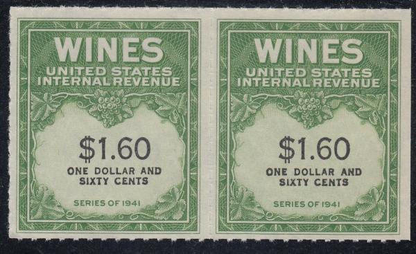 United States | Wine Revenue Stamps Pair of One Dollar and 60-Cent United States Issued 1942 Stamp United States