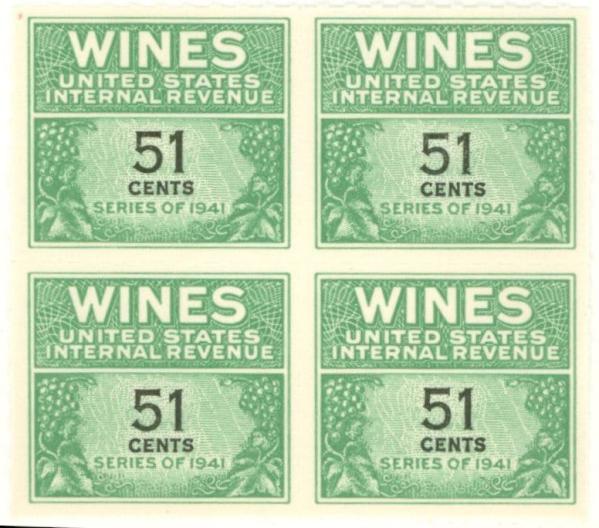 United States | Wine Revenue Stamps Series of 1941 Block of Four 51-Cent United States Stamp United States