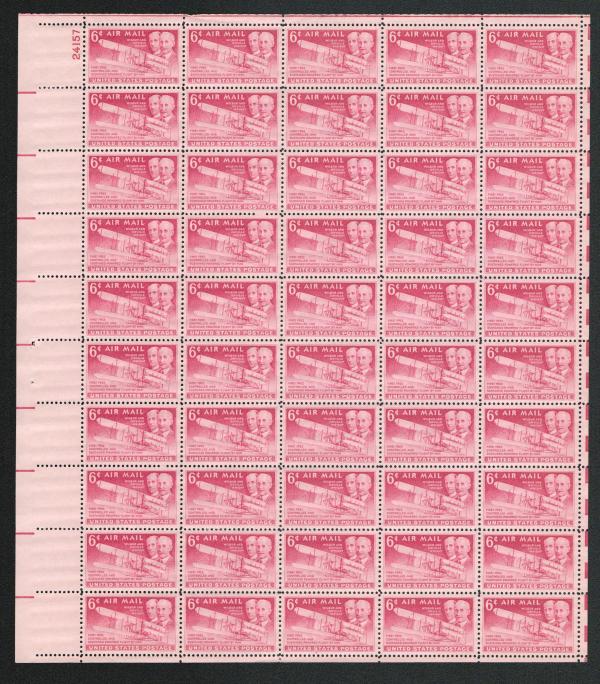 United States | Wright Brothers Sheet of Fifty 6-Cent United States Air Mail Postage Stamps Magenta Stamp Magenta