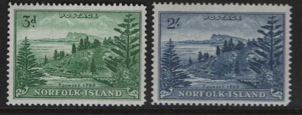 Australia and Oceania | Ball Bay Set of Two Norfolk Island Postage Stamps Issued 1959 Green and Deep blue Australia & Oceania Australia & Oceania