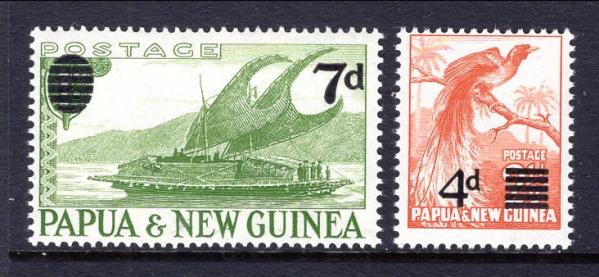 Australia and Oceania | Bird of Paradise and Canoe Set of Two Papua New Guinea Postage Stamps Issued 1957 Australia & Oceania Australia & Oceania