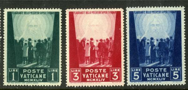 Europe | 1945 Crowd of People Facing the Redeemer Set of Three Vatican City Postage Stamps Mint Never Hinged Europe Europe