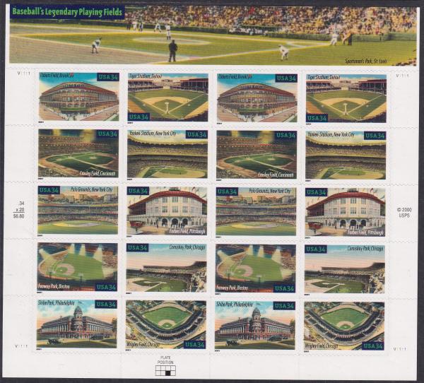 United States | Legendary Baseball Fields Mint Sheet of Twenty 34-Cent United States Postage Stamps Issued 2001 Stamp United States