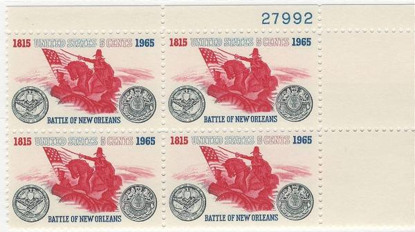 United States | Battle of New Orleans Plate Block of Four 5-Cent United States Postage Stamps Issued 1965 Stamp United States