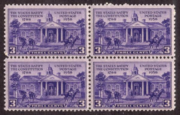 United States | Constitution Ratification Block of Four 3-Cent United States Postage Stamps Issued 1938 Stamp United States