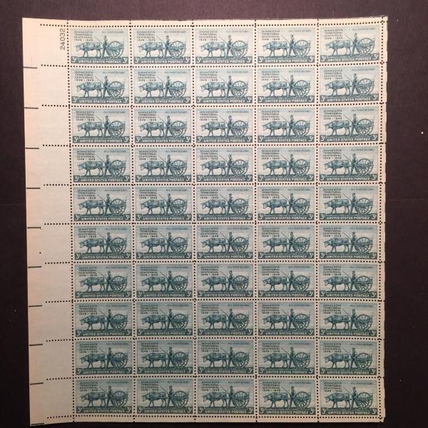 United States | Minnesota Territory Centennial Sheet of Fifty 3-Cent United States Postage Stamps Issued 1949 Blue green Stamp Blue green