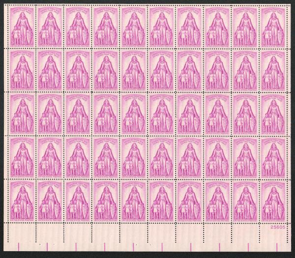 United States | Fight Against Polio Sheet of Fifty 3-Cent US Postage Stamps Issued 1957 Red lilac Stamp Red lilac