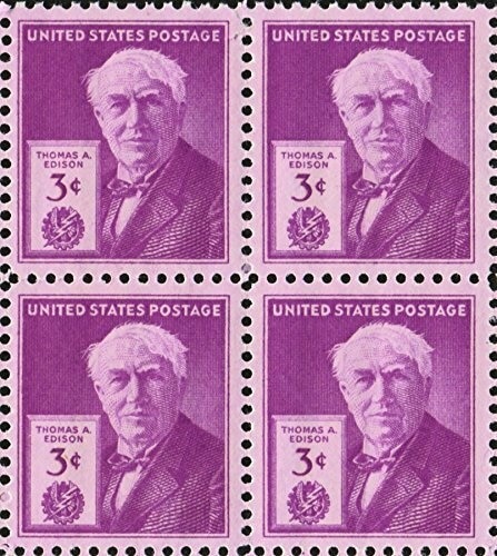 United States | Thomas Edison Block of Four 3-Cent US Postage Stamps Bright red violet Stamp Bright red violet